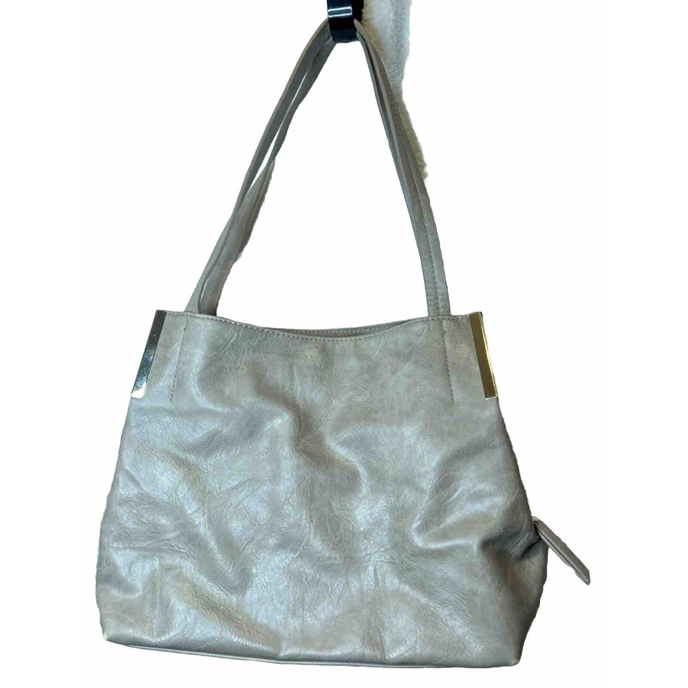 Madison West Grey Greige Beige Handbag Vegan Faux Leather Modern‎ Purse